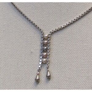 Silver Tone Faux Pearl Y Drop Necklace Minimalism Chic Retro Preppy Dainty Girly